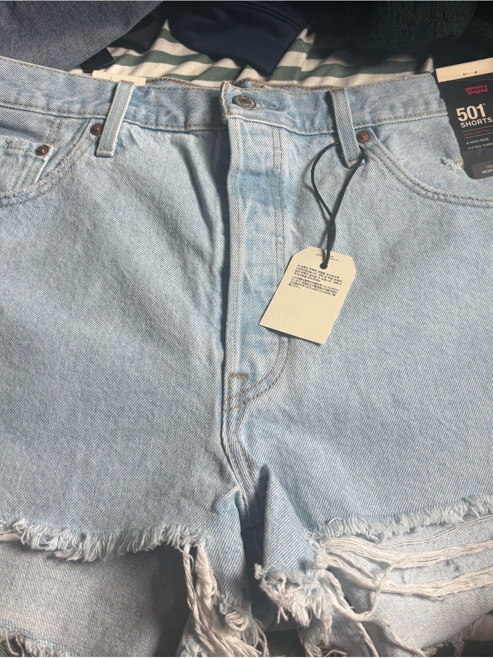 Levi's Light Blue Distressed High-Rise Denim Shorts